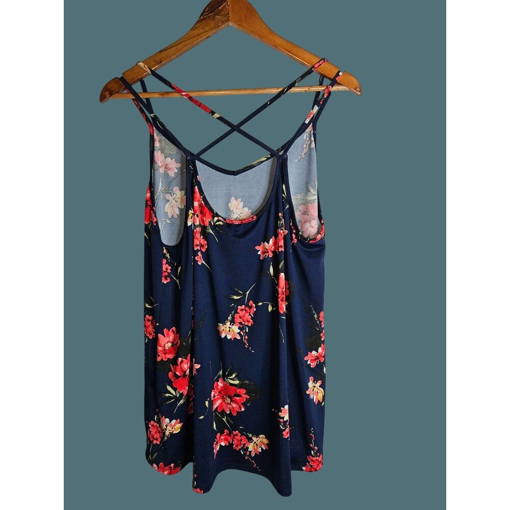 Papermoon Basima Strappy Back Knit Navy Pink Floral Tank Women Plus 2X - Picture 2 of 5